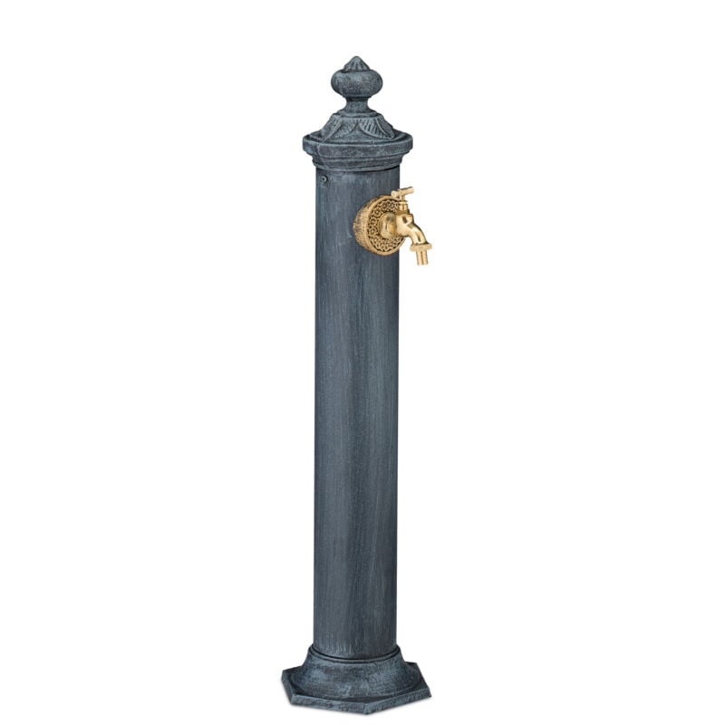 foto del prodotto fontana da giardino in stile antico, fontanella a colonna con rubinetto acqua, hlp 84x21,5x25 cm, grigio relaxdays