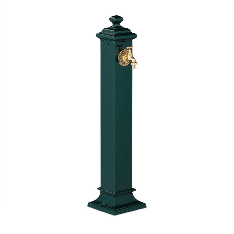 foto del prodotto fontana da giardino in stile antico, fontanella a colonna con rubinetto acqua, hlp 86x19x23 cm, verde scuro relaxdays