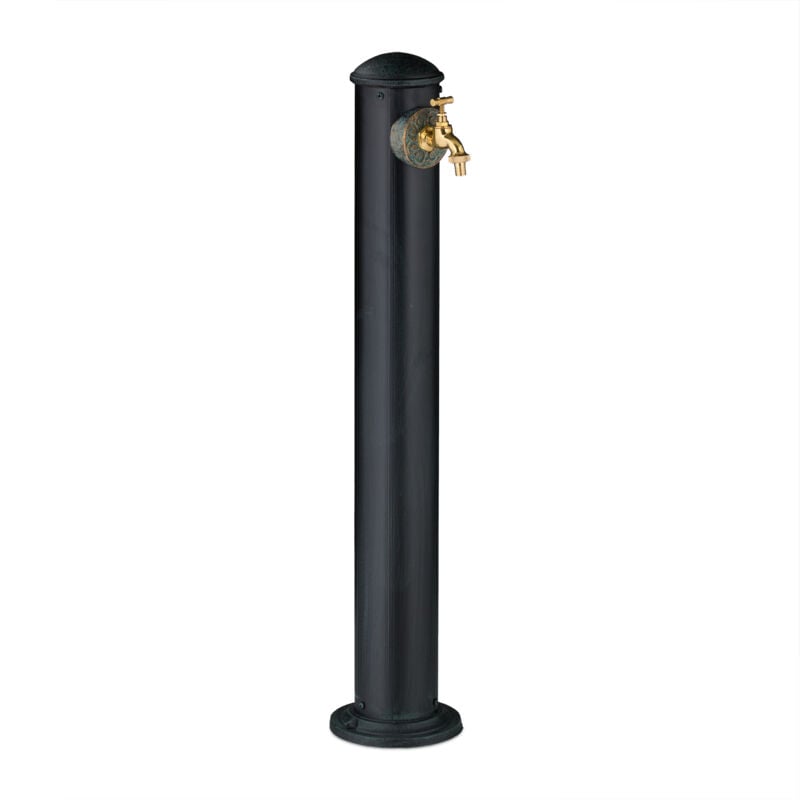 foto del prodotto fontana da giardino in stile antico, fontanella a colonna con rubinetto acqua, hlp 91x18x17,5 cm, verde scuro relaxdays