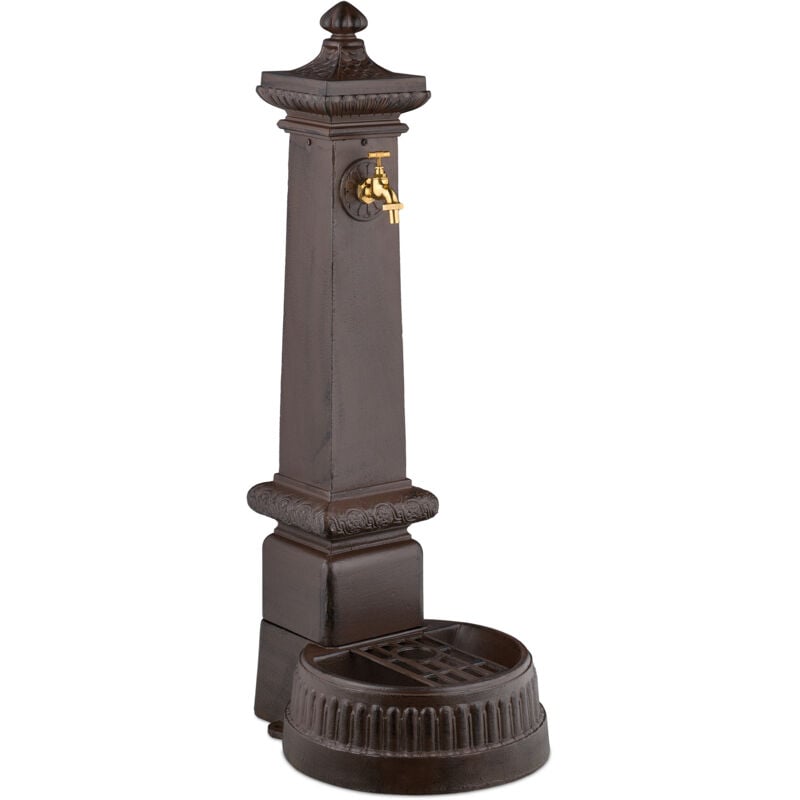 foto del prodotto fontana da giardino in stile antico, fontanella a colonna con rubinetto e vaschetta, 100x44,5x38 cm, marrone relaxdays