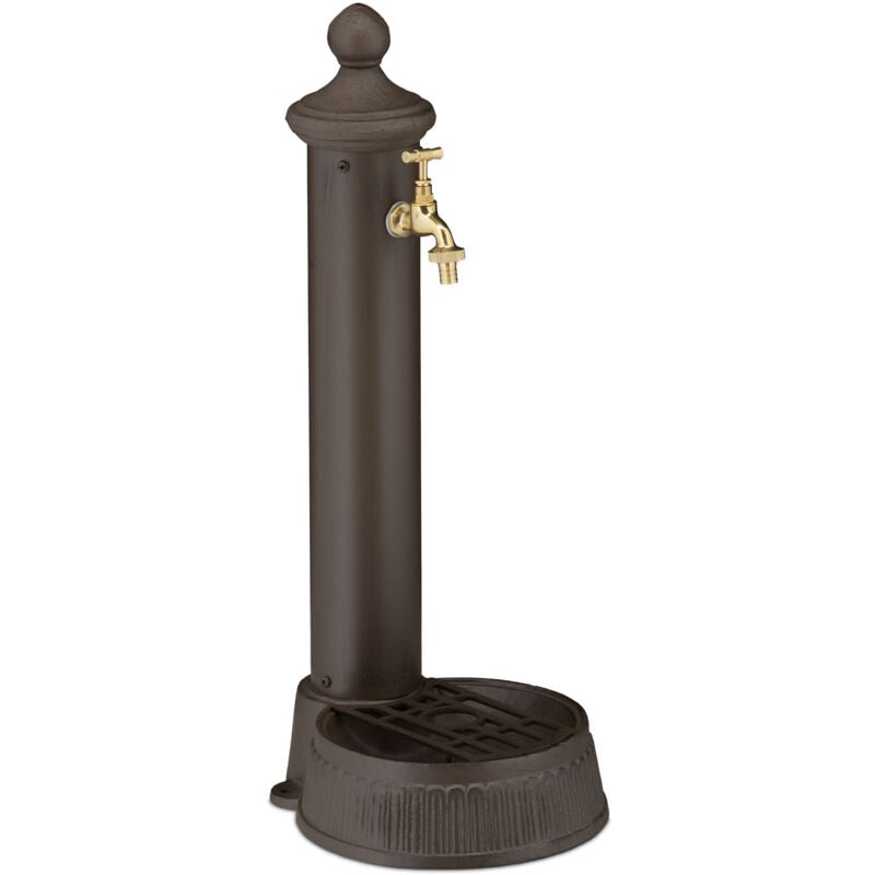 immagine 0 del prodotto fontana da giardino in stile antico, fontanella a colonna con rubinetto e vaschetta, hlp 65x25x30 cm, marrone relaxdays
