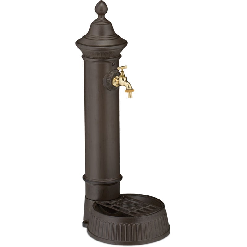 foto del prodotto fontana da giardino in stile antico, fontanella a colonna con rubinetto e vaschetta, hlp 72x26x31 cm, marrone relaxdays