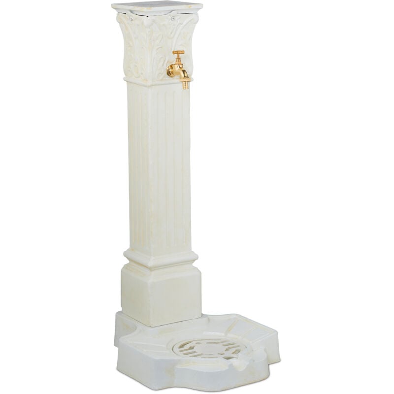 immagine 0 del prodotto fontana da giardino in stile antico, fontanella a colonna con rubinetto e vaschetta, hlp 93x47x38 cm, bianco relaxdays