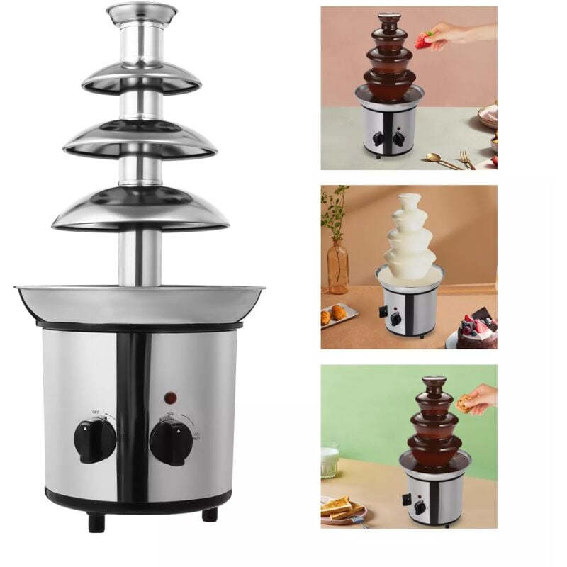 foto del prodotto fontana di cioccolato a 4 livelli, in acciaio inox, per fonduta di cioccolato