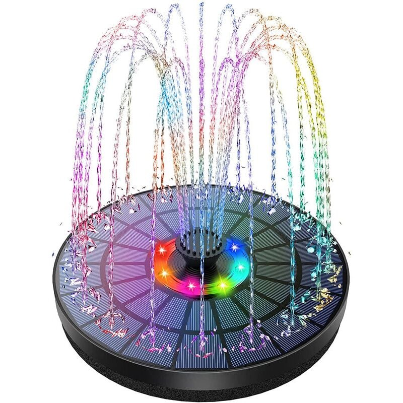 foto del prodotto fontana led solare per esterni, pompa galleggiante per laghetto da 3 w con batteria, luci led colorate e 7 ugelli per giardino esterno