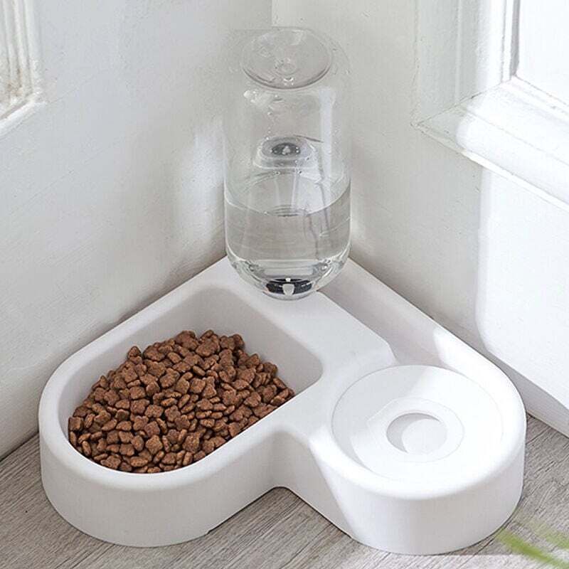 foto del prodotto fontana per acqua e cibo automatica 2 in 1 per animali domestici, abbeveratoio anti trabocco e ciotola per cibo per gatti cani, ciotola per