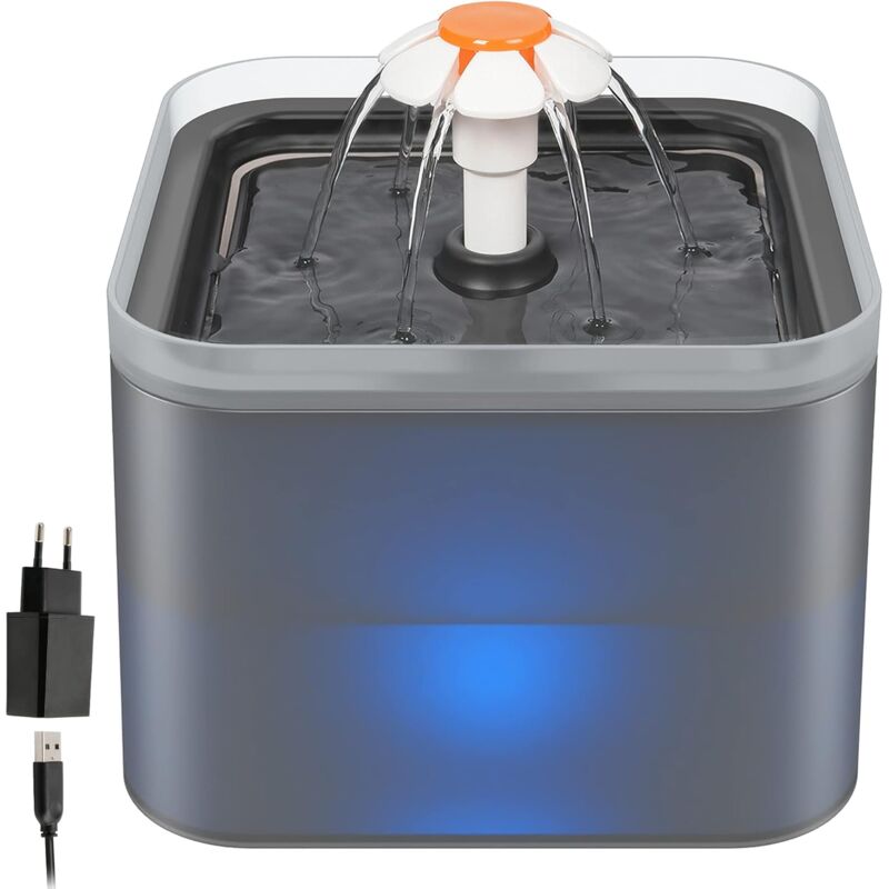 foto del prodotto fontana per gatti, abbeveratoio automatico per cani e gatti, fontana ultra silenziosa con filtro a carbone attivo e pompa dell'acqua, 2 litri, grigio