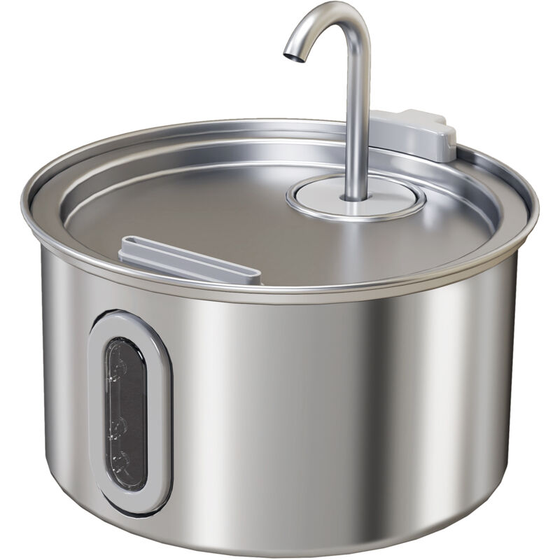 foto del prodotto fontana per gatti da 2.5l con luce led 19.4x19.4x18.7 cm, argento pawhut