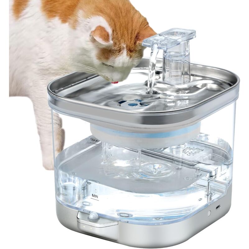 foto del prodotto fontana per gatti wireless, fontana automatica per gatti da 2 litri con sensore di movimento, alimentazione a batteria da 5000 mah, pompa silenziosa,