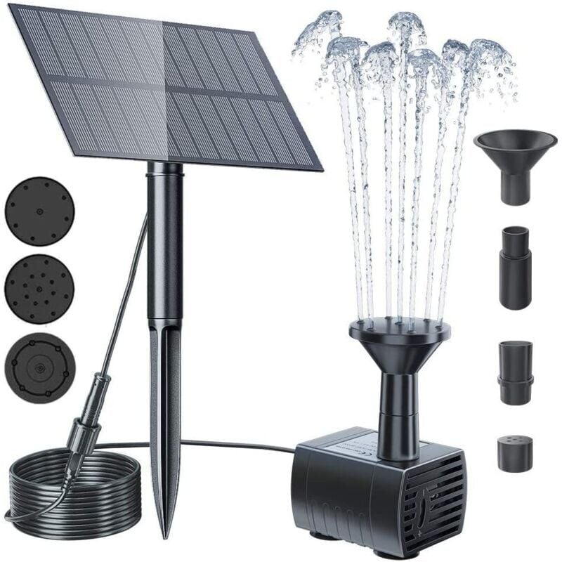 foto del prodotto fontana solare per esterni da 5 w, pompa solare per laghetto, pompa solare per fontana, bagno per uccelli, laghetto, piscina, 3 ugelli, 380 l h, max.
