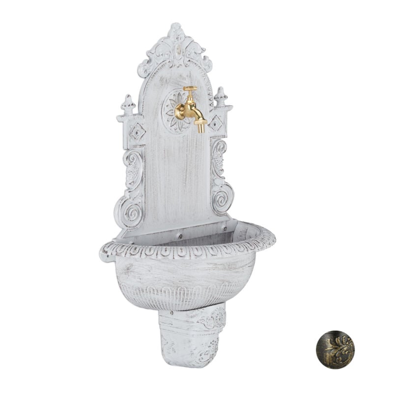 foto del prodotto fontana xl antica a parete, con rubinetto, lavabo per giardino, in lega di alluminio, hlp 75x44x22 cm, bianca relaxdays