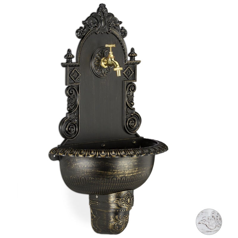foto del prodotto fontana xl antica a parete, con rubinetto, lavabo per giardino, in lega di alluminio, hlp 75x44x22 cm, nera relaxdays
