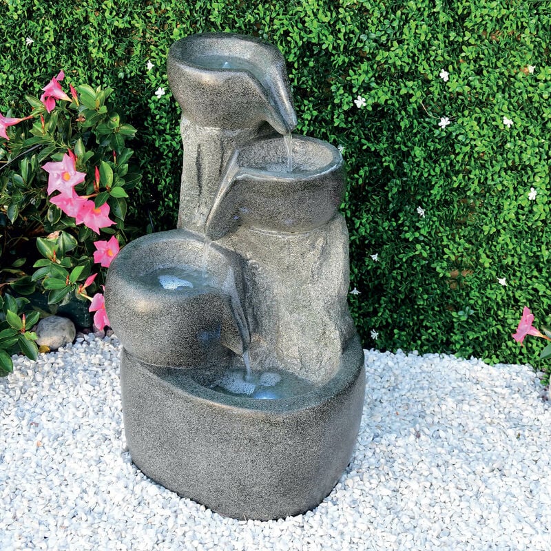 foto del prodotto fontana zen da giardino 44x40x70 cm 20 litri in poliroccia con led e pompa grigia
