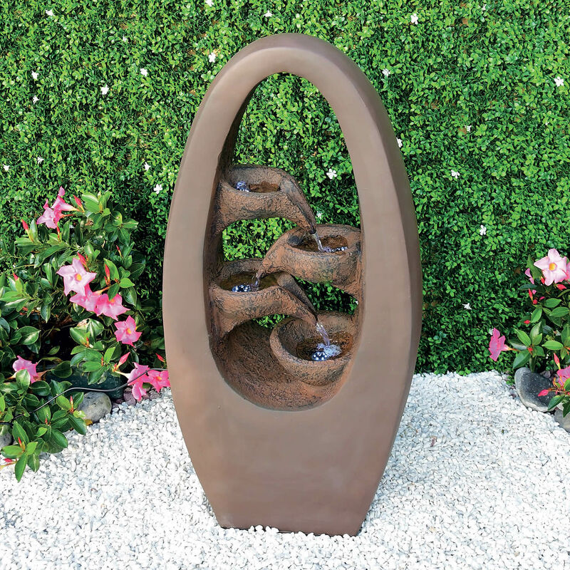 foto del prodotto fontana zen da giardino 49x26x96 cm 25 litri in poliroccia con led e pompa marrone