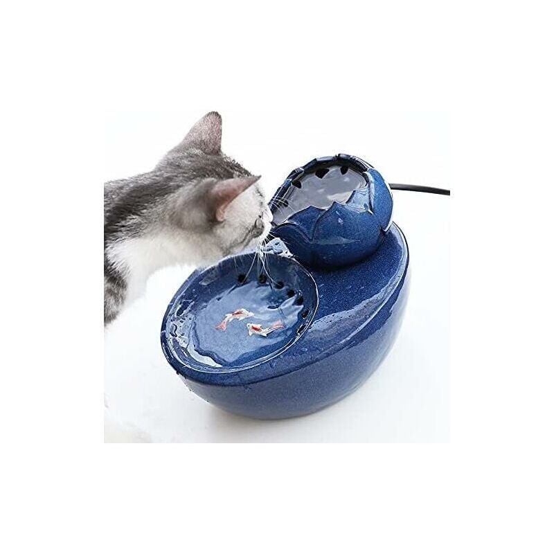 foto del prodotto fontanella ceramica con loto verticale e filtro automatico ideale per gatti e animali domestici blu,