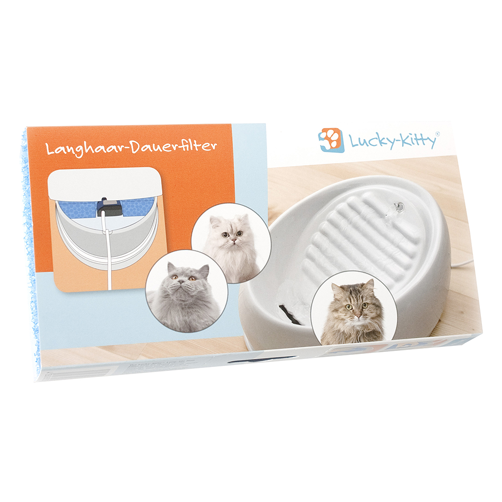 foto del prodotto fontanella in ceramica lucky kitty filtro di lunga durata per pelo lungo