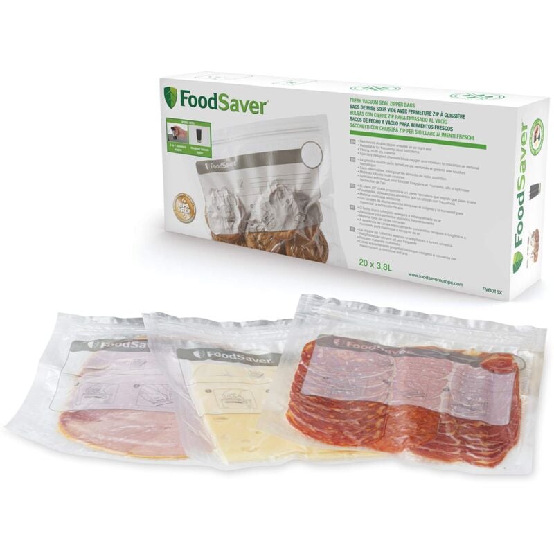 foto del prodotto foodsaver 20 sacchetti per sottovuoto riutilizzabili con chiusura lampo, per alimenti, senza bpa, 3.8 lt