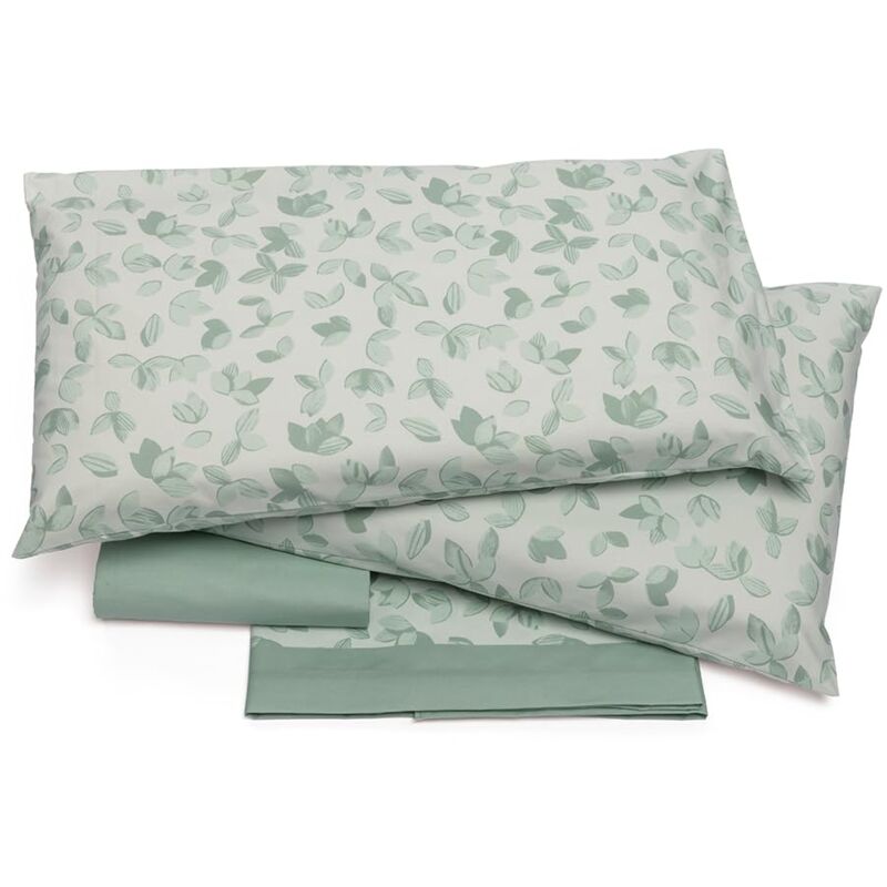 foto del prodotto foppapedretti notte natura completo letto matrimoniale 2p, lenzuolo sopra, lenzuolo angolo sotto e 2 federe foglie salvia 100 cotone, made in