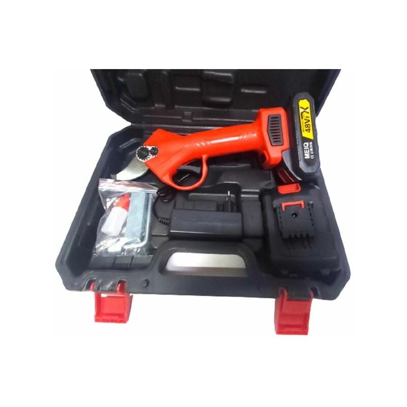 foto del prodotto forbice da potatura a batteria cesoia taglio 28mm 2 batterie valigia meiq