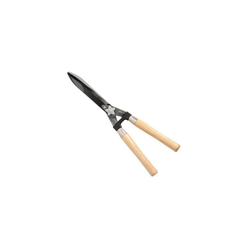 foto del prodotto forbici a 2 mani per potare siepi con manici in legno e lame in acciaio sk 5 antiaderente 54x16,5 cm