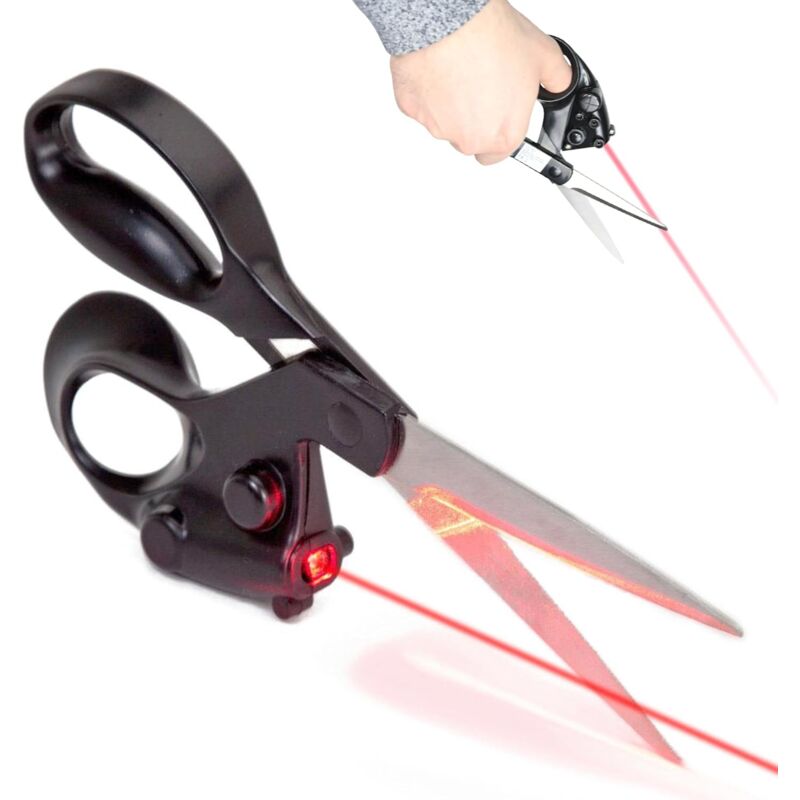 foto del prodotto forbici a guida laser consente di tracciare una linea retta sulla superficie da tagliare lame in acciaio inossidabile e impugnatura ergonomica