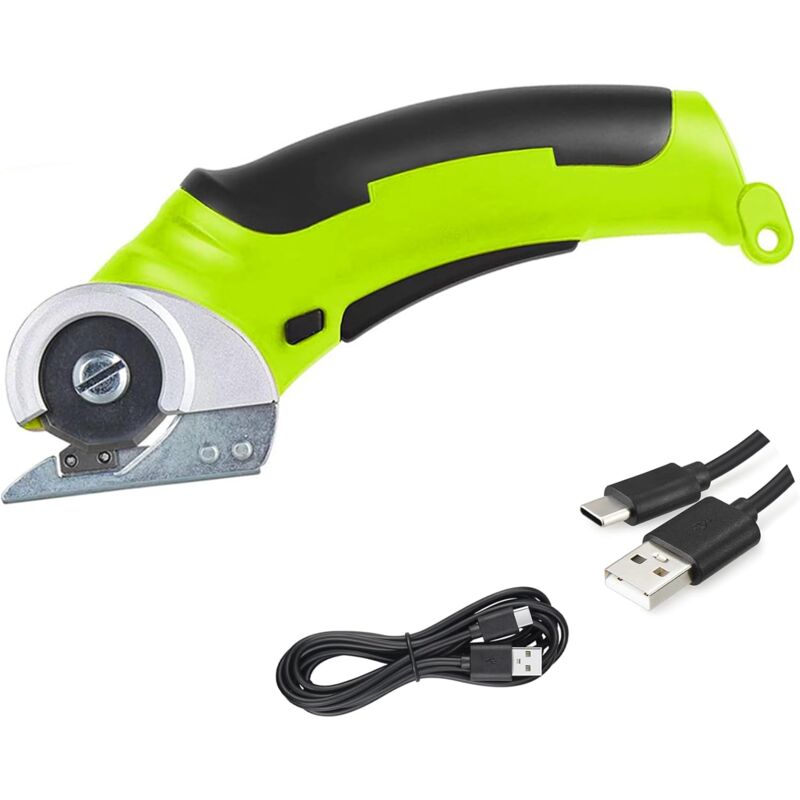 foto del prodotto forbici elettriche senza fili con lama, taglierina rotante per tessuti e tessuti, mini taglierina da cucito con batteria integrata, taglio netto per