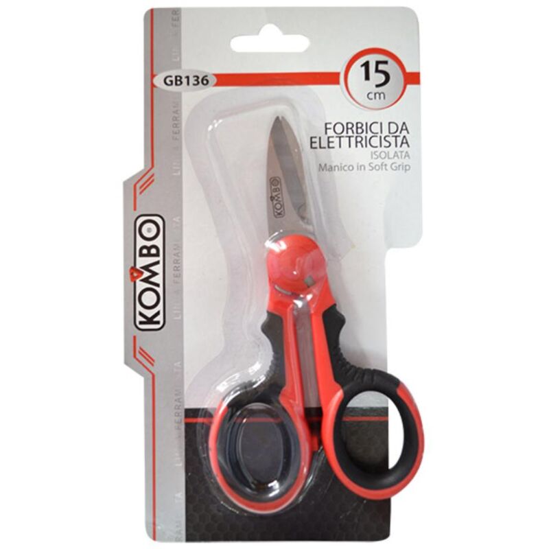 foto del prodotto forbici elettricista acciaio inox con manico isolato in abs l 15cm lame 40mm