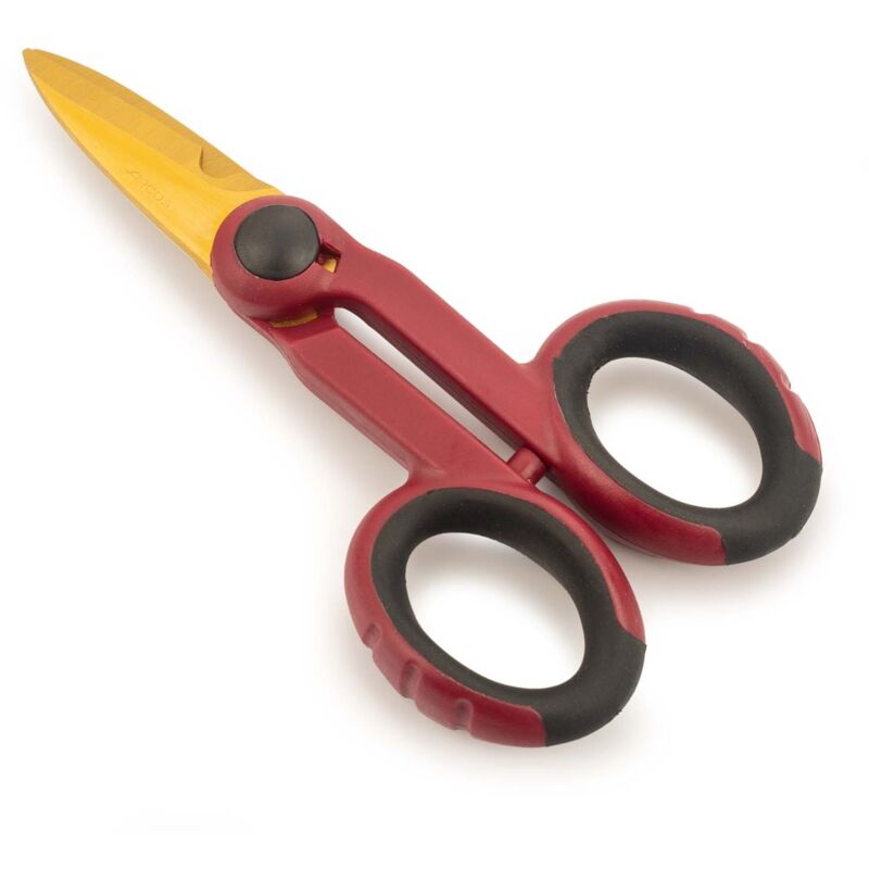 foto del prodotto forbici per elettricista professionista arcos 506100 in acciaio inox con rivestimento in tungsteno e mango polipropilene 140 mm con coperchio del