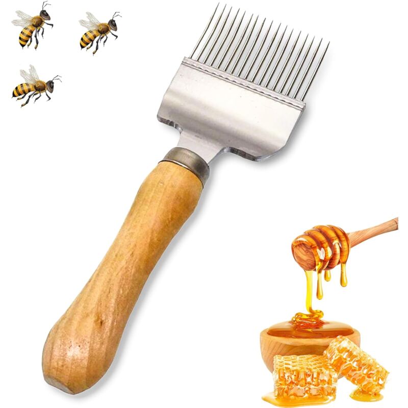 foto del prodotto forchetta per miele con manico, forchetta per apicoltura in acciaio inossidabile, raschietto per favi per l estrazione del miele, strumento perfetto