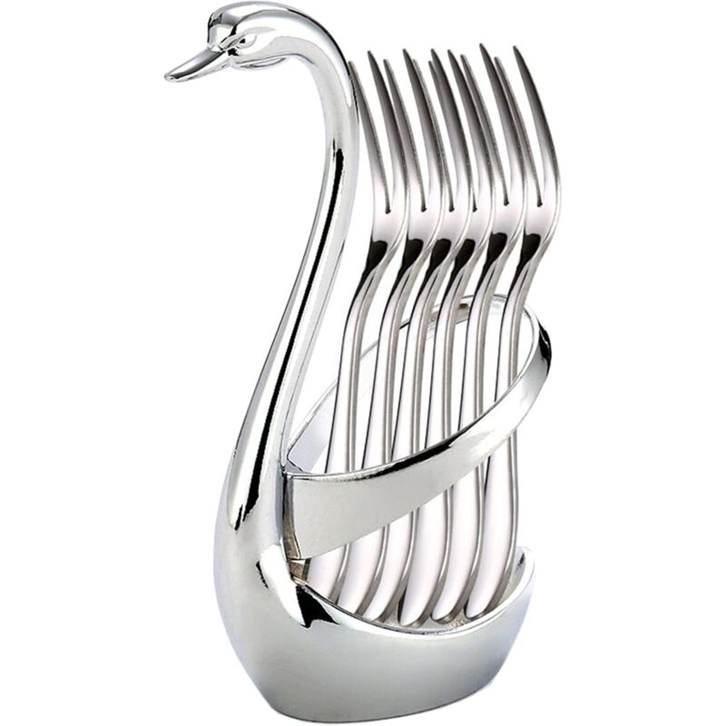 foto del prodotto forchette da frutta swan, set di stoviglie per verdure in acciaio inossidabile, forchette da dessert, forchette da torta, stile bistrot, eccellenti