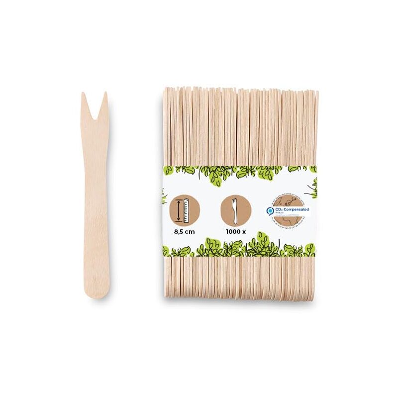 foto del prodotto forchette per patatine in legno, forchetta biologica, compostabili, in legno duro, naturale, forchette per patatine in legno, forchette per feste,