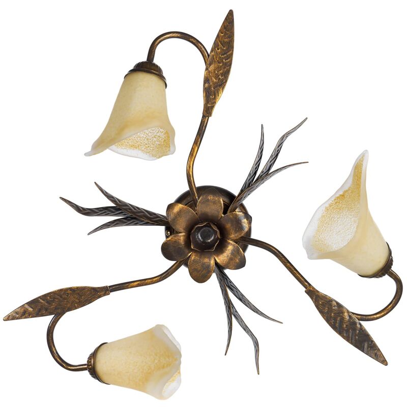 immagine 0 del prodotto forgiata lampada da soffitto 3 luci, vetro opaco color ambra, metallo marrone spennelato oro onli