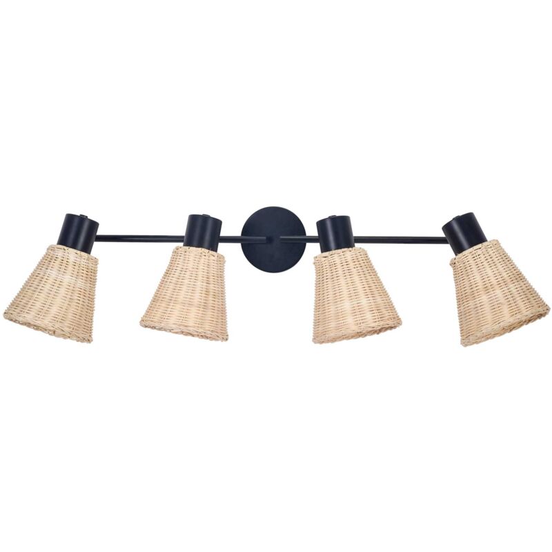 foto del prodotto forlight nature plaf n con 4 focos en negro y rattan natural para bombilla e27