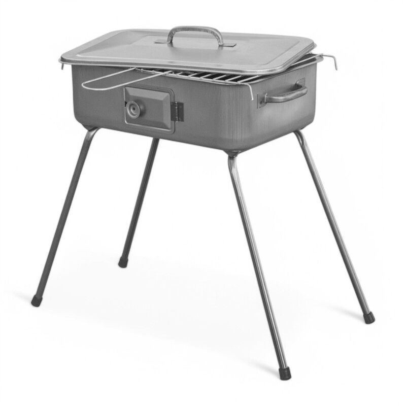 foto del prodotto fornacetta barbecue a carbonella con coperchio e sportello per rimozione cenere cm 37x27x65h