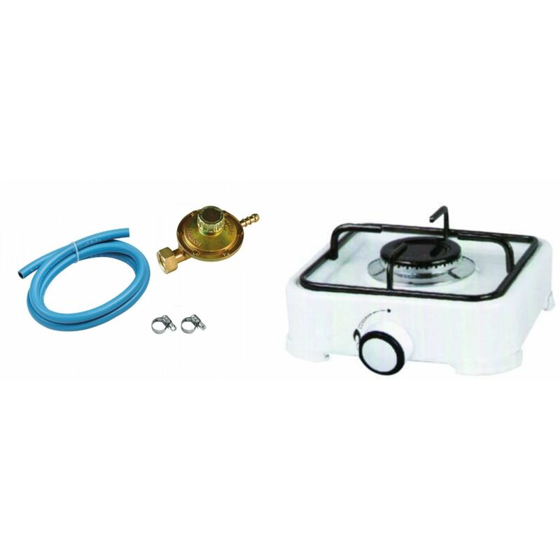 foto del prodotto fornello a gas 1 fuoco acciaio bianco regolatore 2 mt tubo df 8040220