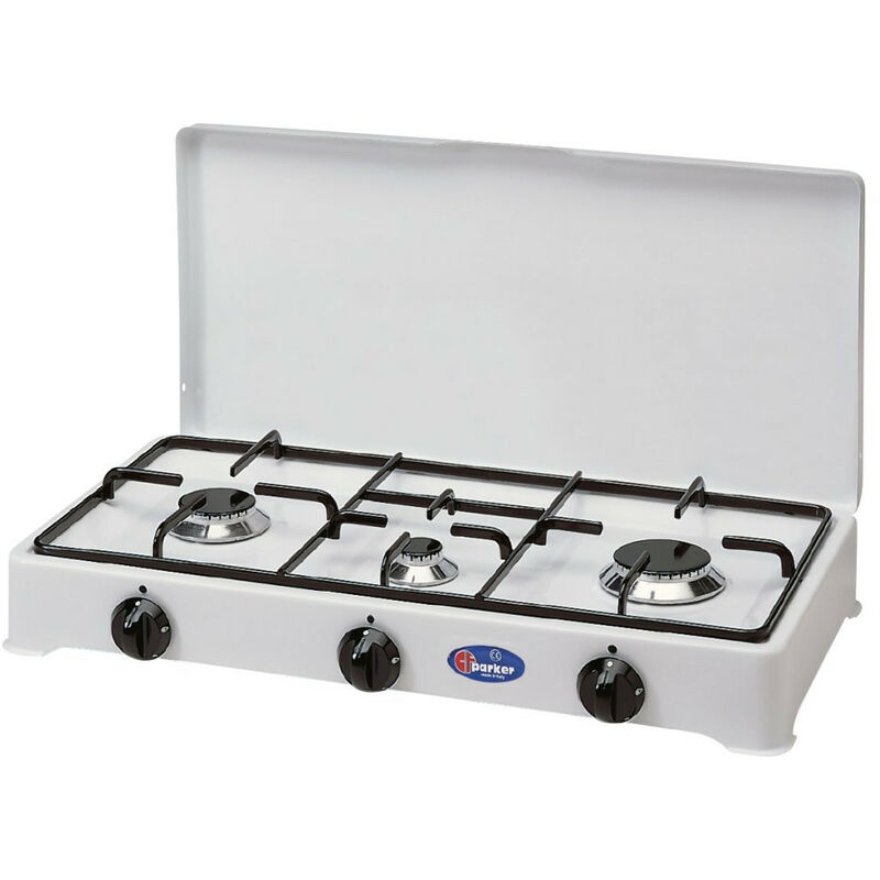 foto del prodotto fornello a gas 3 fuochi gpl metano con valvola di sicurezza cfparker mod.5328gps gpl