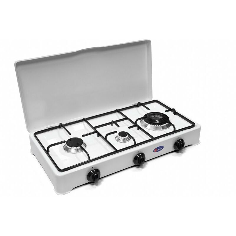 foto del prodotto fornello a gas 3 fuochi gpl metano doppia corona con valvola di sicurezza cfparker mod. 5328gps c gpl