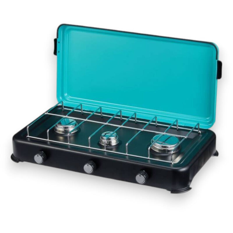 immagine 0 del prodotto fornello a gas portatile 3000w con 3 fuochi in acciaio per campeggio