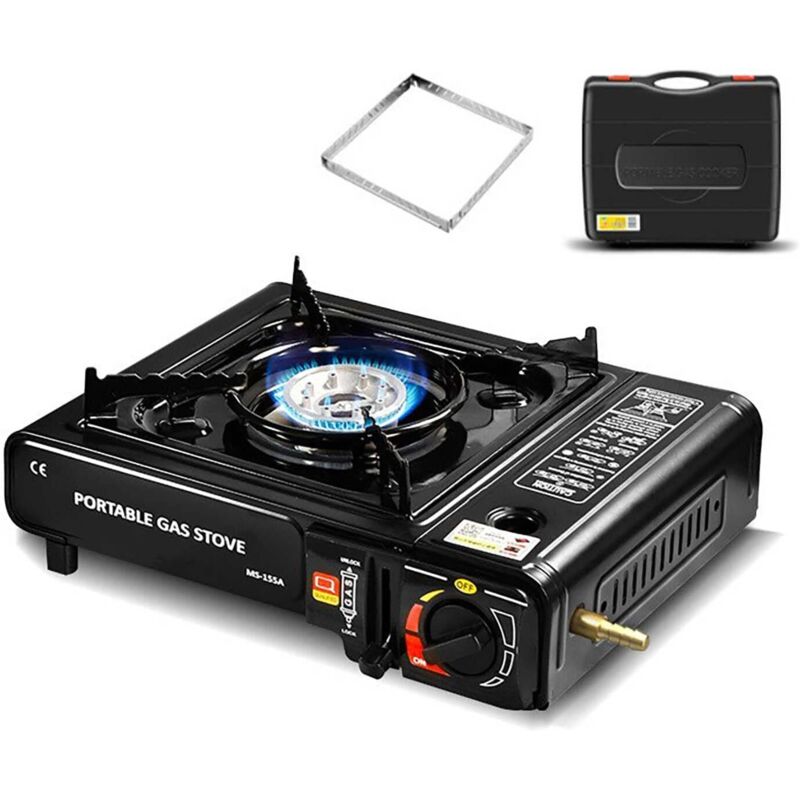 foto del prodotto fornello a gas portatile da campeggio con custodia per il trasporto - fornello da barbecue compatto per casa, ristorante, uso interno ed esterno (senza bombola di gas portatile)