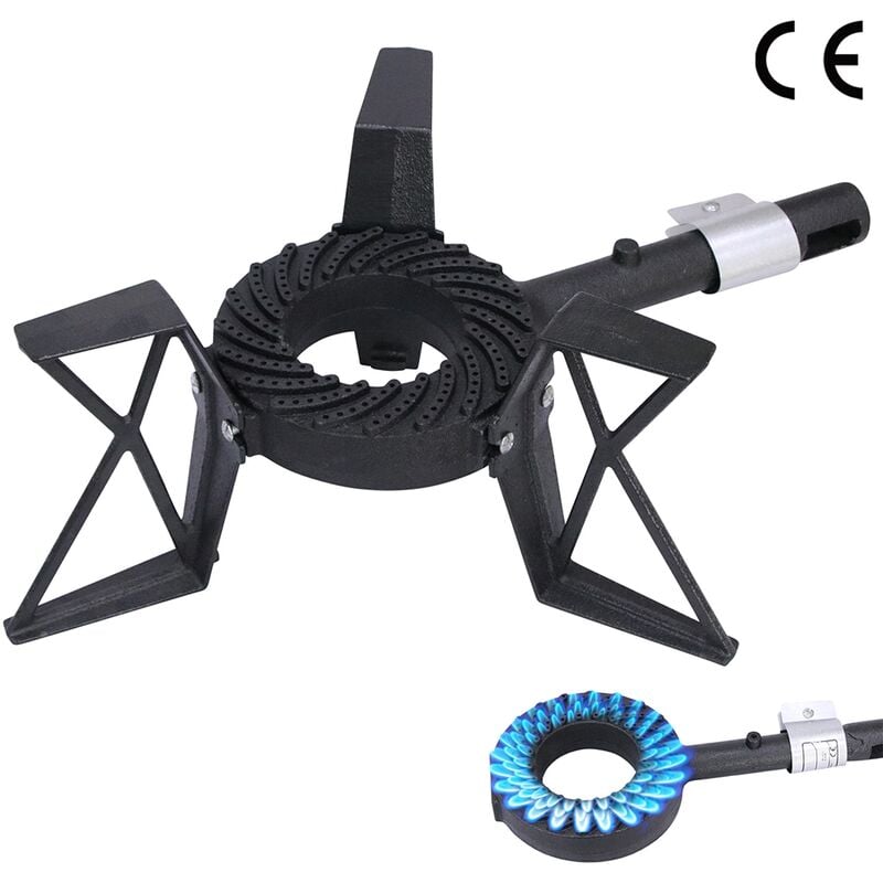 foto del prodotto fornello a sgabello 3 gambe a gas 6,5kw bruciatore a gas fornello da campeggio ghisa acciaio fornello a gas top