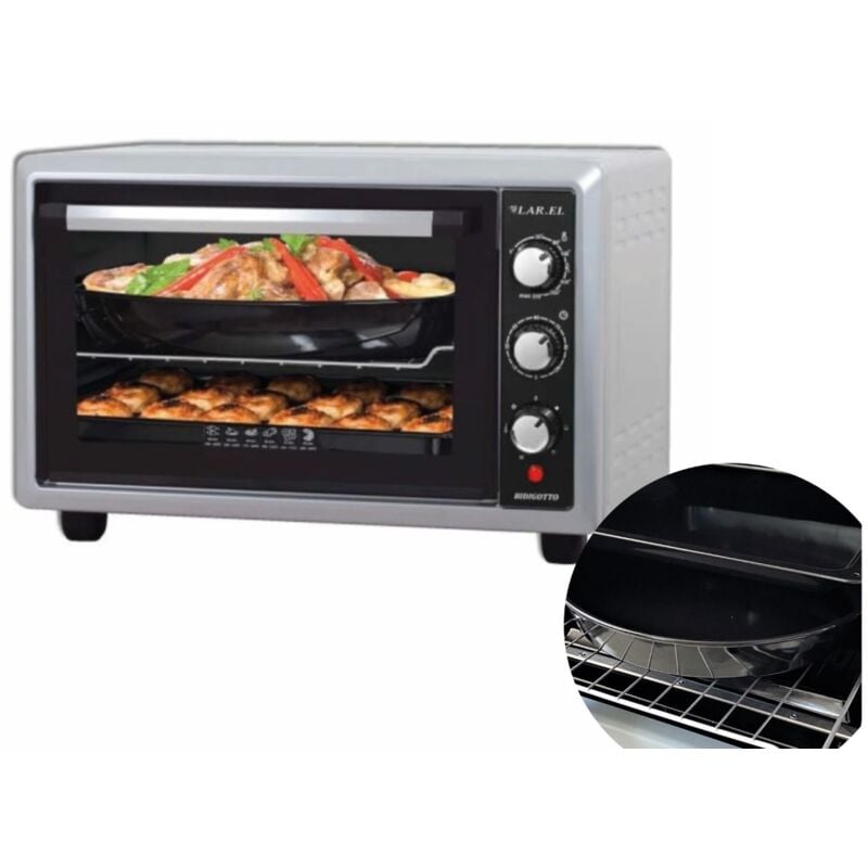 foto del prodotto fornetto elettrico 28l nero silver 1300w grill ventilato 2 teglie timer luce
