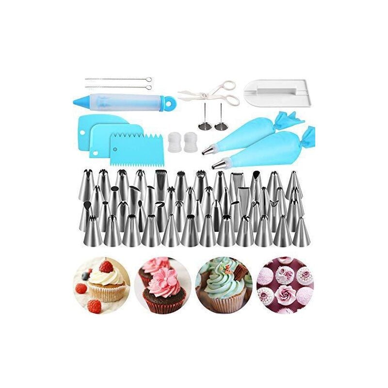 foto del prodotto forniture per decorazione torte, kit per decorazione torte per principianti, utensili per pasticceria, punte per glassa numerate con schema grafico,