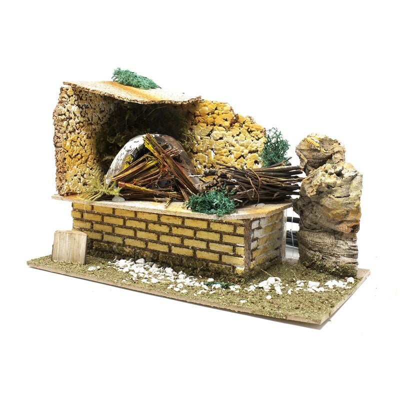 foto del prodotto forno a legna per presepe con lampada fuoco 26x14 cm 3035