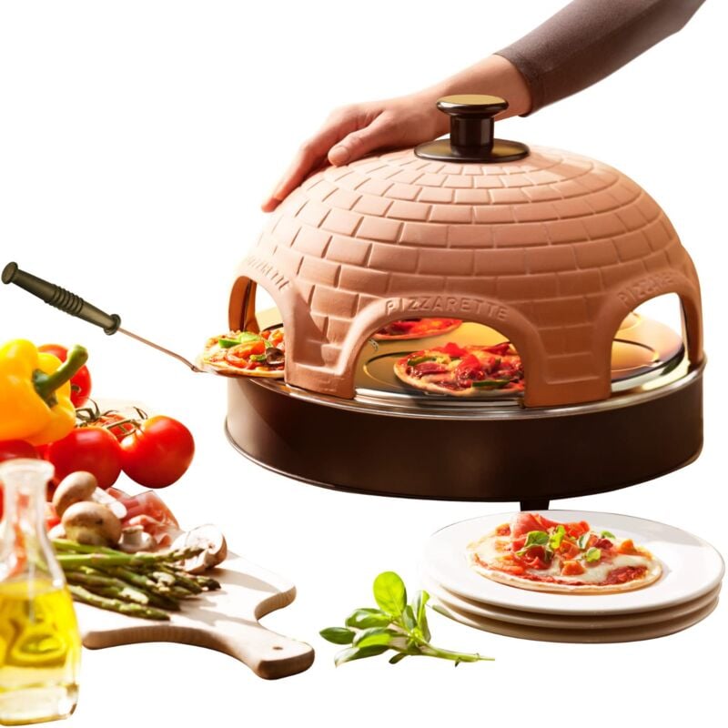 foto del prodotto forno da banco po 115984, 1200w, antiaderente, ceramica, nero, arancione, capacit 6 pizze emerio