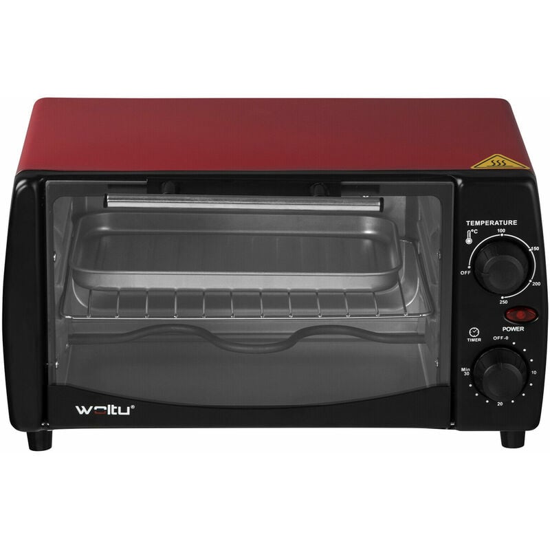foto del prodotto forno elettrico 12l potenza 800w timer griglia cuisine piccolo girarrosto rosso woltu