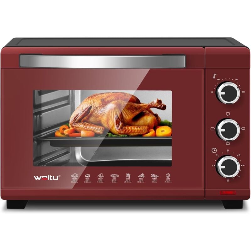 foto del prodotto forno elettrico 25 litri forno per pizza fornetto. potenza 1500 w. timer 60 e 3 posizioni di cottura. rosso nero woltu