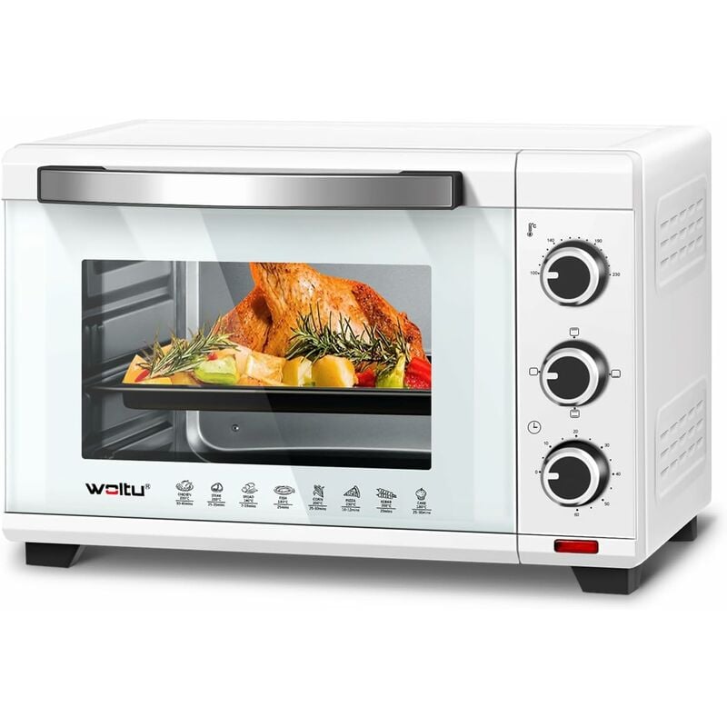 foto del prodotto forno elettrico 28 litri fornetto elettrico girarrosto 1600w timer 60min bianco woltu