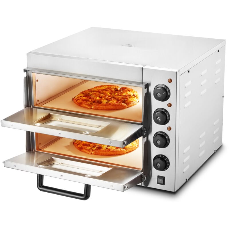 foto del prodotto forno elettrico per pizza a 2 strati 406mm forno elettrico per pizza in acciaio inossidabile con quattro manopole pizzaiolo multiuso, forno per pizza