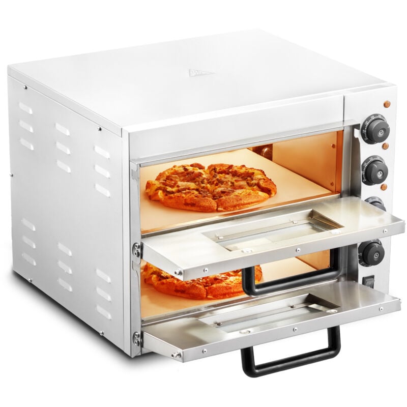 foto del prodotto forno elettrico per pizza a 2 strati 406mm forno elettrico per pizza in acciaio inossidabile con quattro manopole pizzaiolo multiuso, forno per pizza