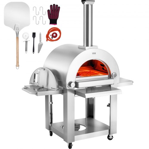 foto del prodotto forno per pizza a doppio combustibile uso esterno, forno per pizza portatile da 22 , forno per pizza per esterni alimentato a pellet gas con pietra